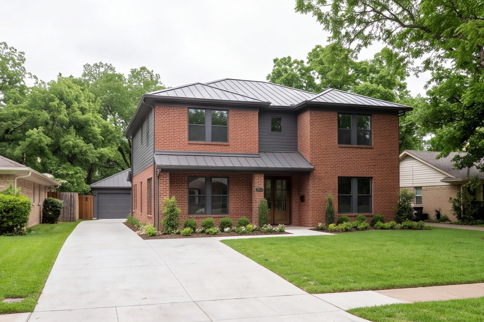 Two-story brick house in Lakewood with a newly added second floor and matching roofline